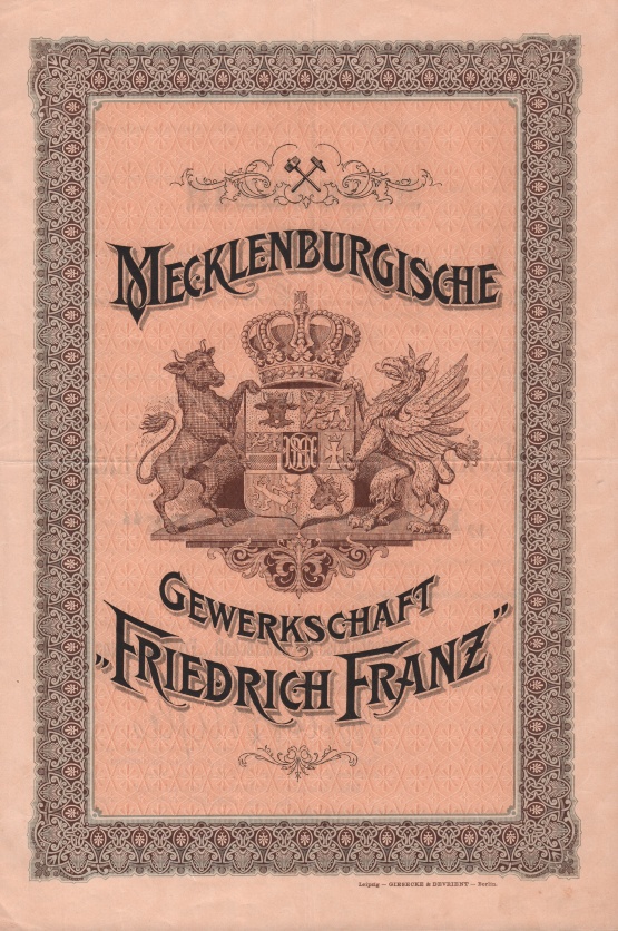 Aktie der Mecklenburgischen Gewerkschaft Friedrich Franz © Sammlung Ulrich Brehm Bild