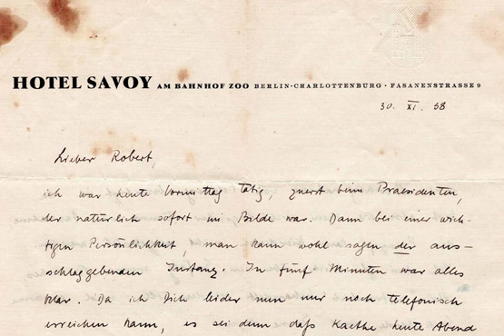 Ausschnitt Brief von Wilhelm Kempff an Robert Kahn 
