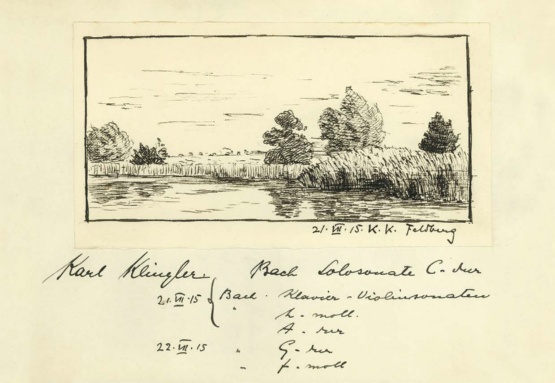 Eintrag des Geigers Karl Klinger im Gästebuch &quotHaus Obdach", 1915