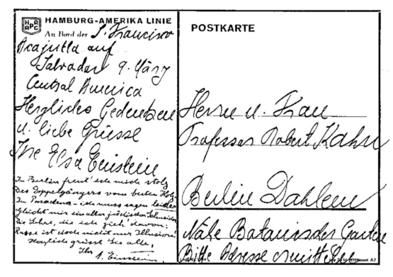 Doppelgängergedicht links, recht die Adresse Kahns in Berlin-Dahlem